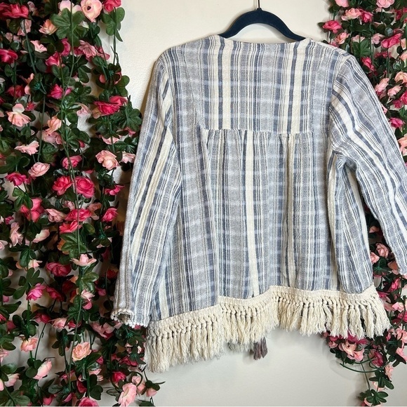 Knox Rose Boho Fringe 3/4 Sleeve Cardigan Size XL Blue Orange Eccentric Womens - Picture 5 of 9